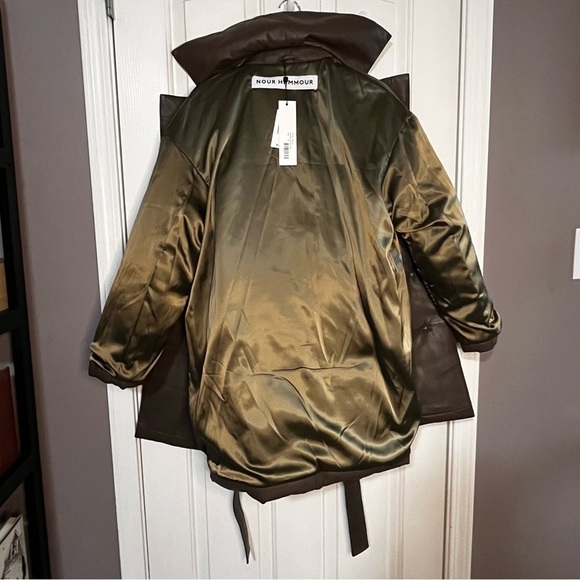 Brown Leather Belted Winter Puffer Jacket - Picture 8 of 14